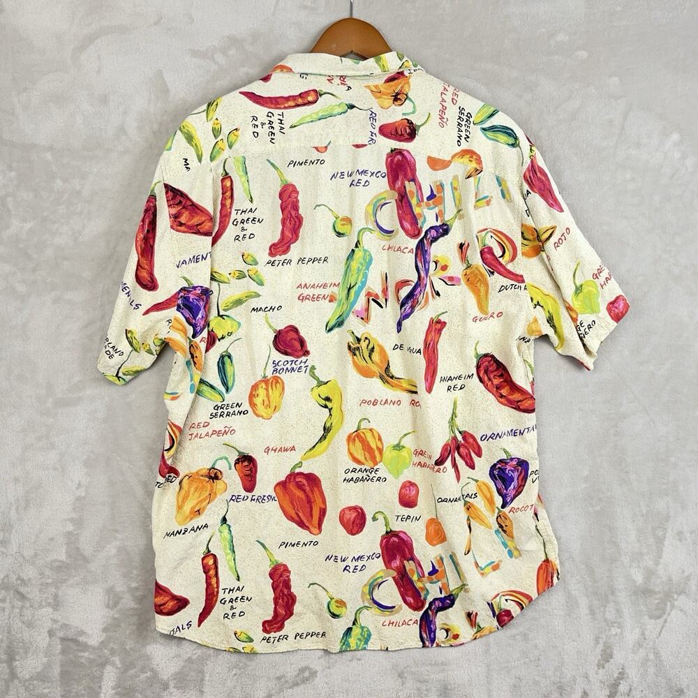 Food Art By Jams World Chili Pepper Print World Rayon Shirt Large Rare Vintage - Picture 6 of 12